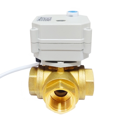 Electric Ball Valve Brass 3 Way T type with Manual override and Indicator