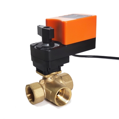 3 Way T type Modulating Valve  AC/DC24V  0-10V/4-20mA Proportional Control Valve with 6Nm Actuator