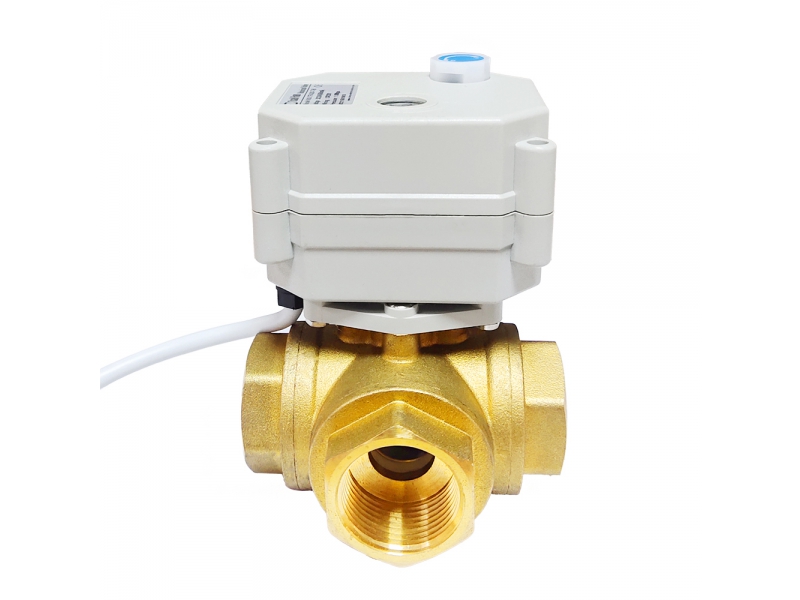 Electric Ball Valve Brass 3 Way T type with Manual override and Indicator